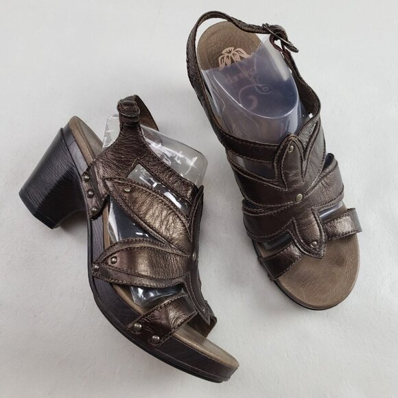 Dansko Nina Slingback Platform Sandal Womens 9.5-10 40 Brown Leather Heeled Shoe - Picture 1 of 11